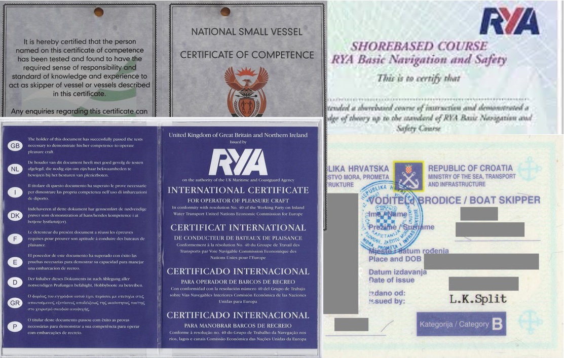 List of Certificates for Operating Croatian Flag Boats and Yachts