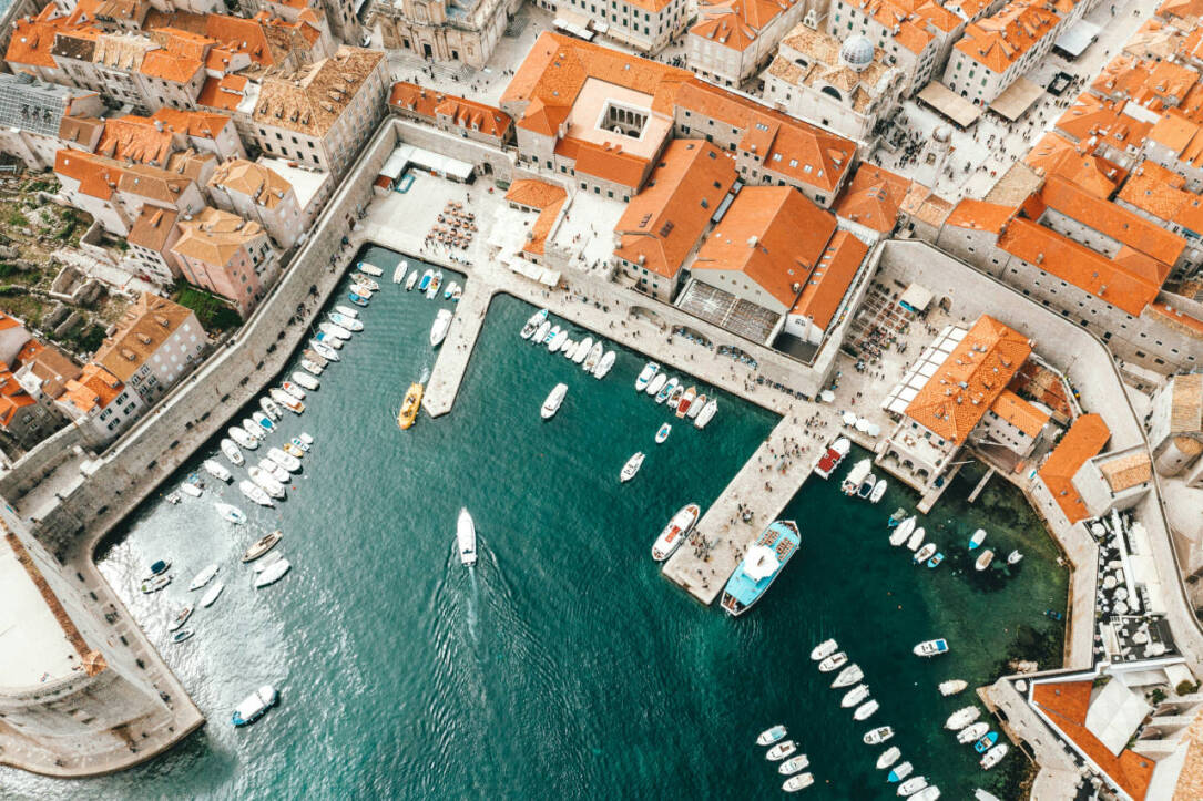 Aerial photo of port in Dubrovnik