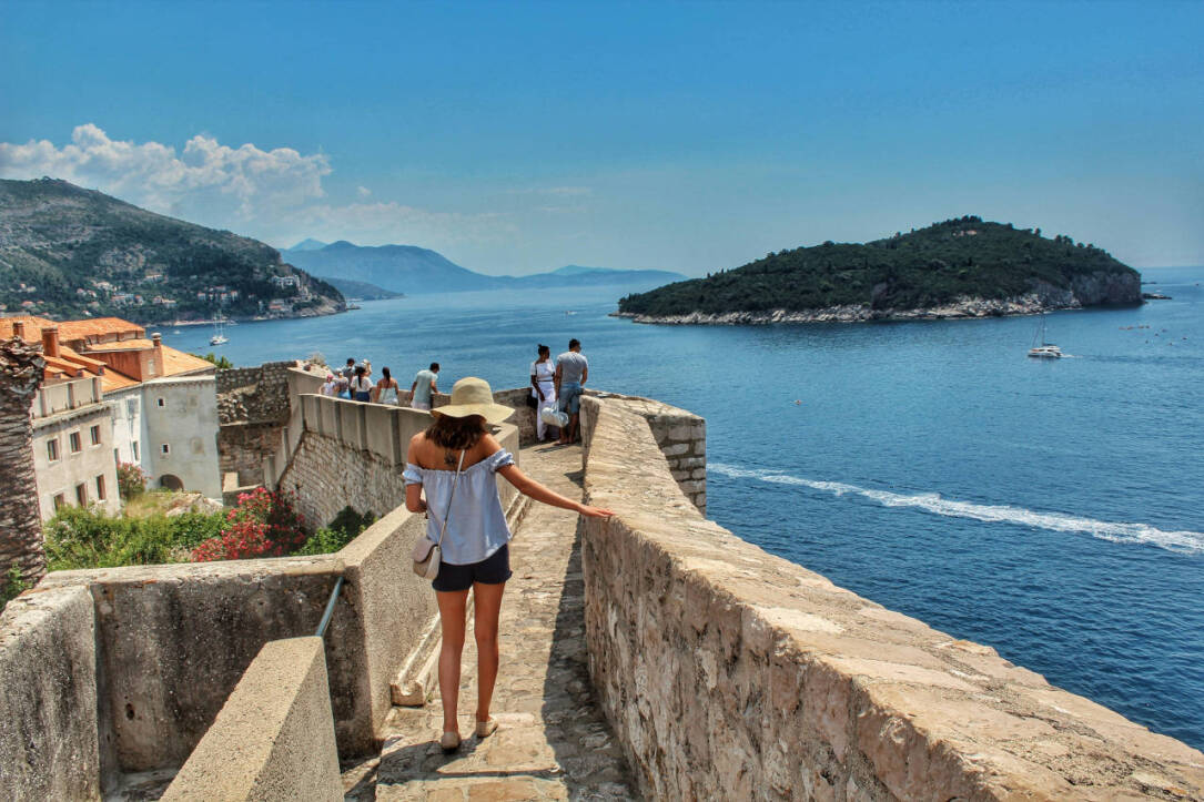 Walking along city walls in Dubrovnik