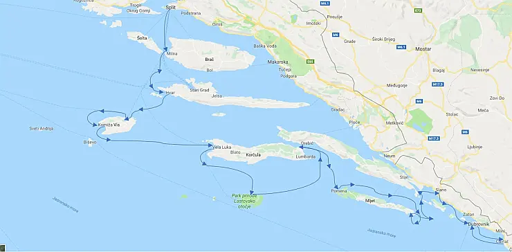 14 Tage Segeln – Split – Dubrovnik – Route 1