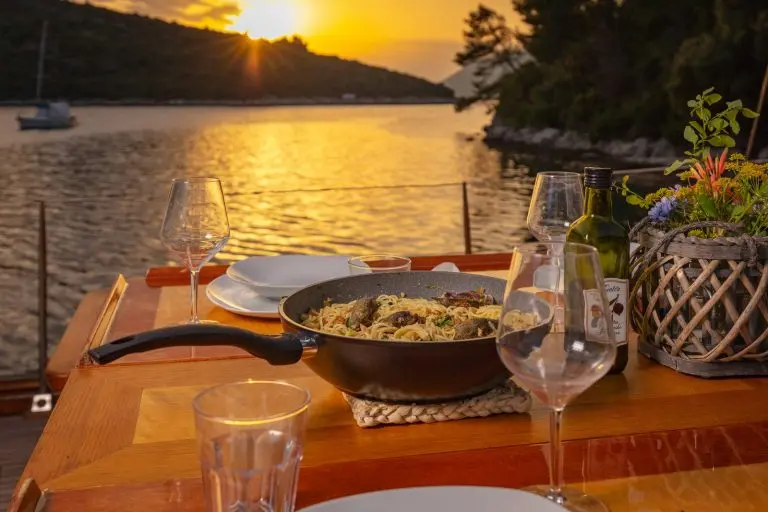 Dinner in sunset on gulet cruise in Croatia